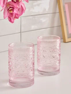 Set of 2 Heart Pressed Tumbler Glasses