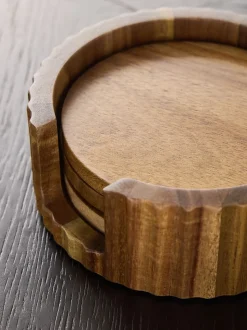 Set of 4 Stamford Wooden Coasters and Holder
