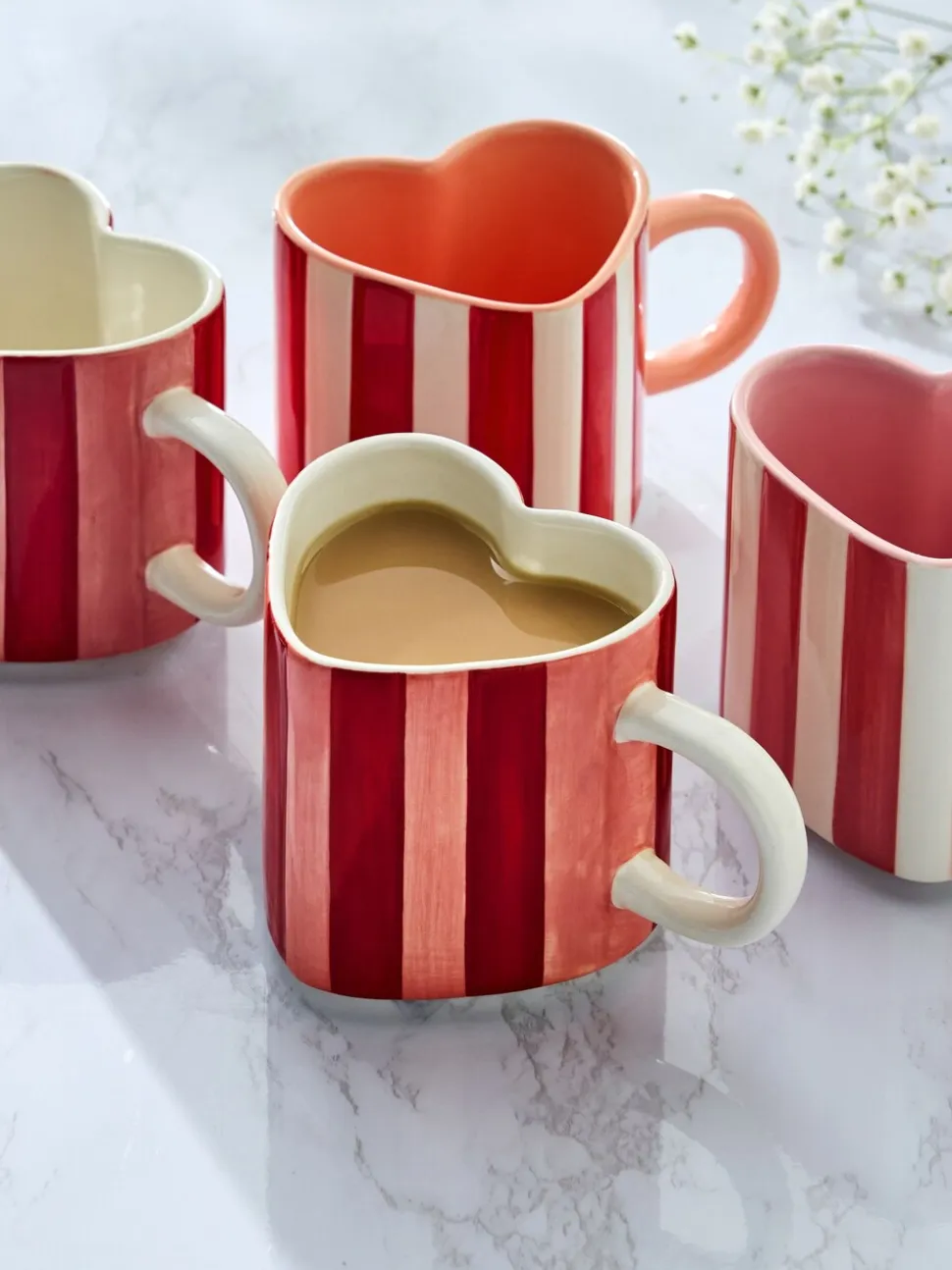 Set of 4 Stripe Heart Shaped Stacking Mugs