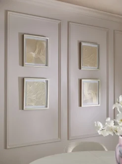 Set of 4 Textured Linear Swirl Framed Fabric Wall Art
