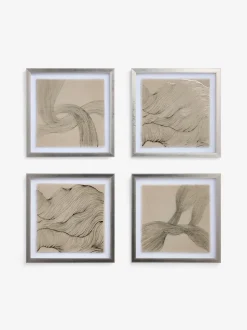 Set of 4 Textured Linear Swirl Framed Fabric Wall Art