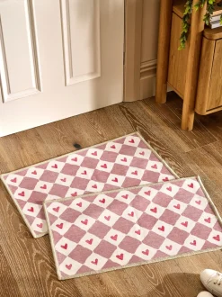 Set of 2 Washable Heart Print Doormats