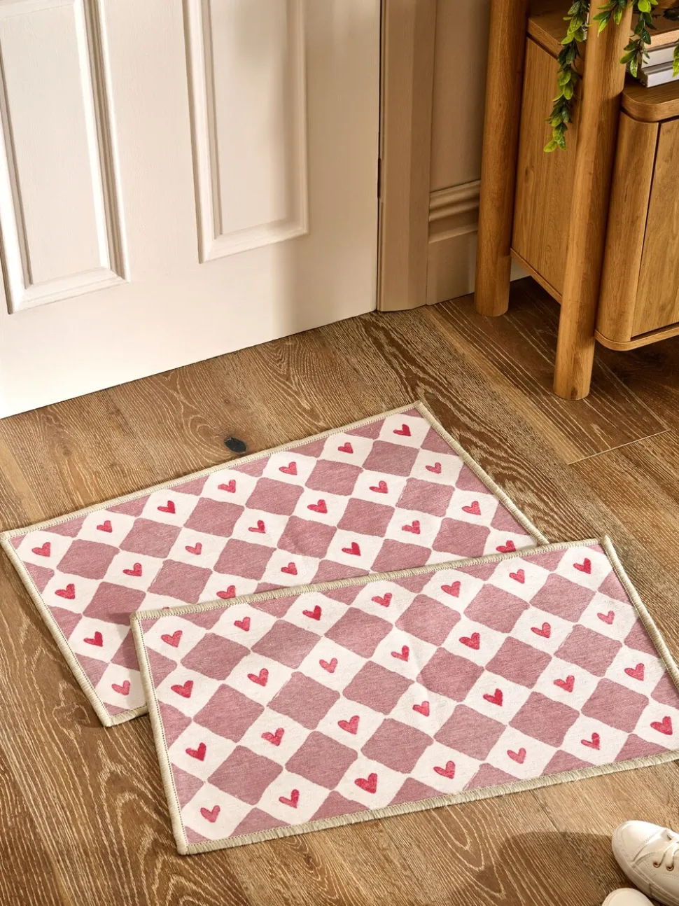 Set of 2 Washable Heart Print Doormats