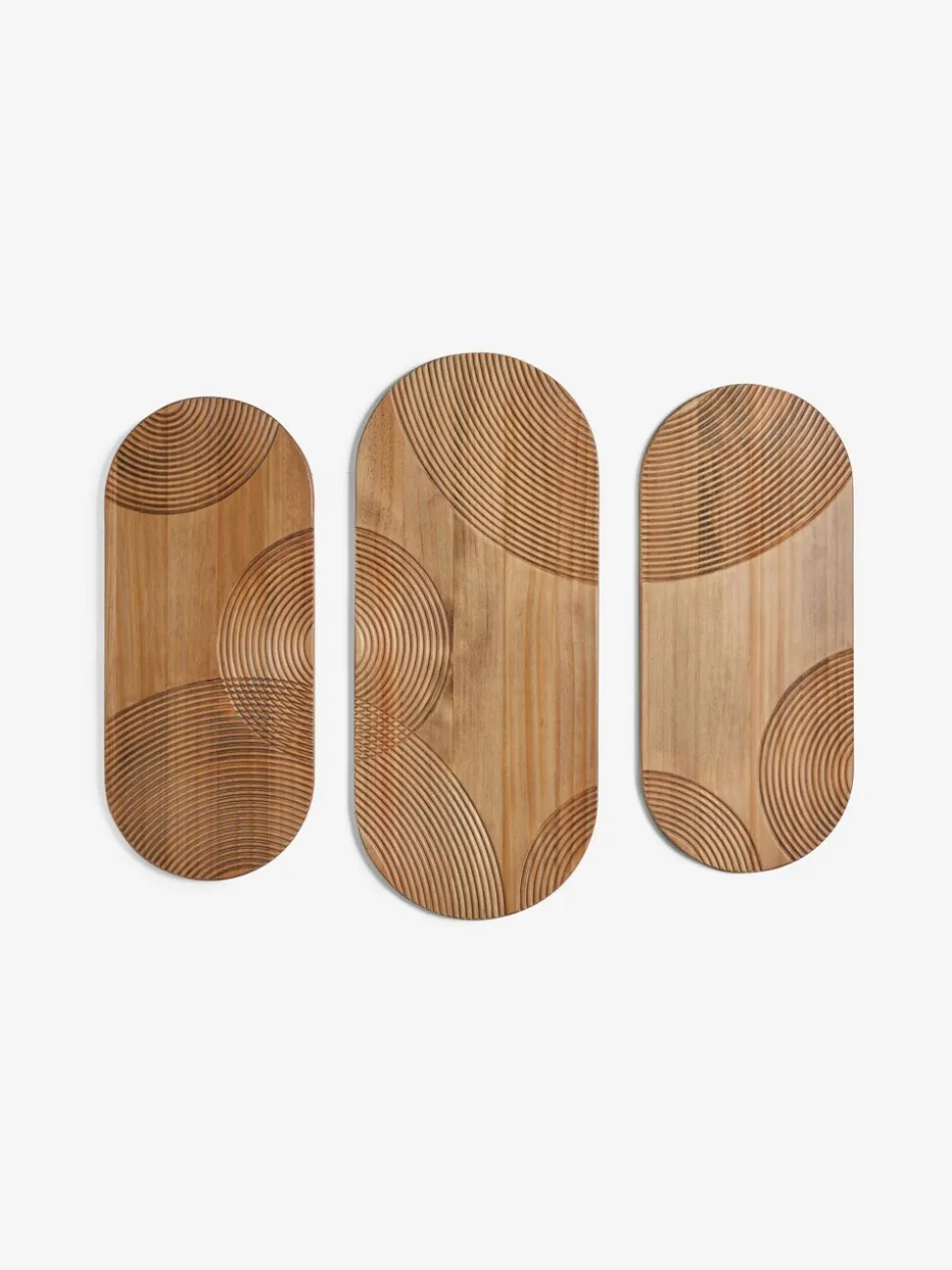 Set of 3 Wooden Global Carved Pill Wall Art