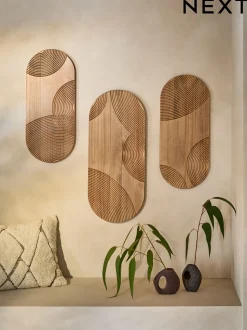 Set of 3 Wooden Global Carved Pill Wall Art