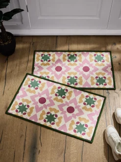 Set van 2 afwasbare deurmatten met geometrische Tile print