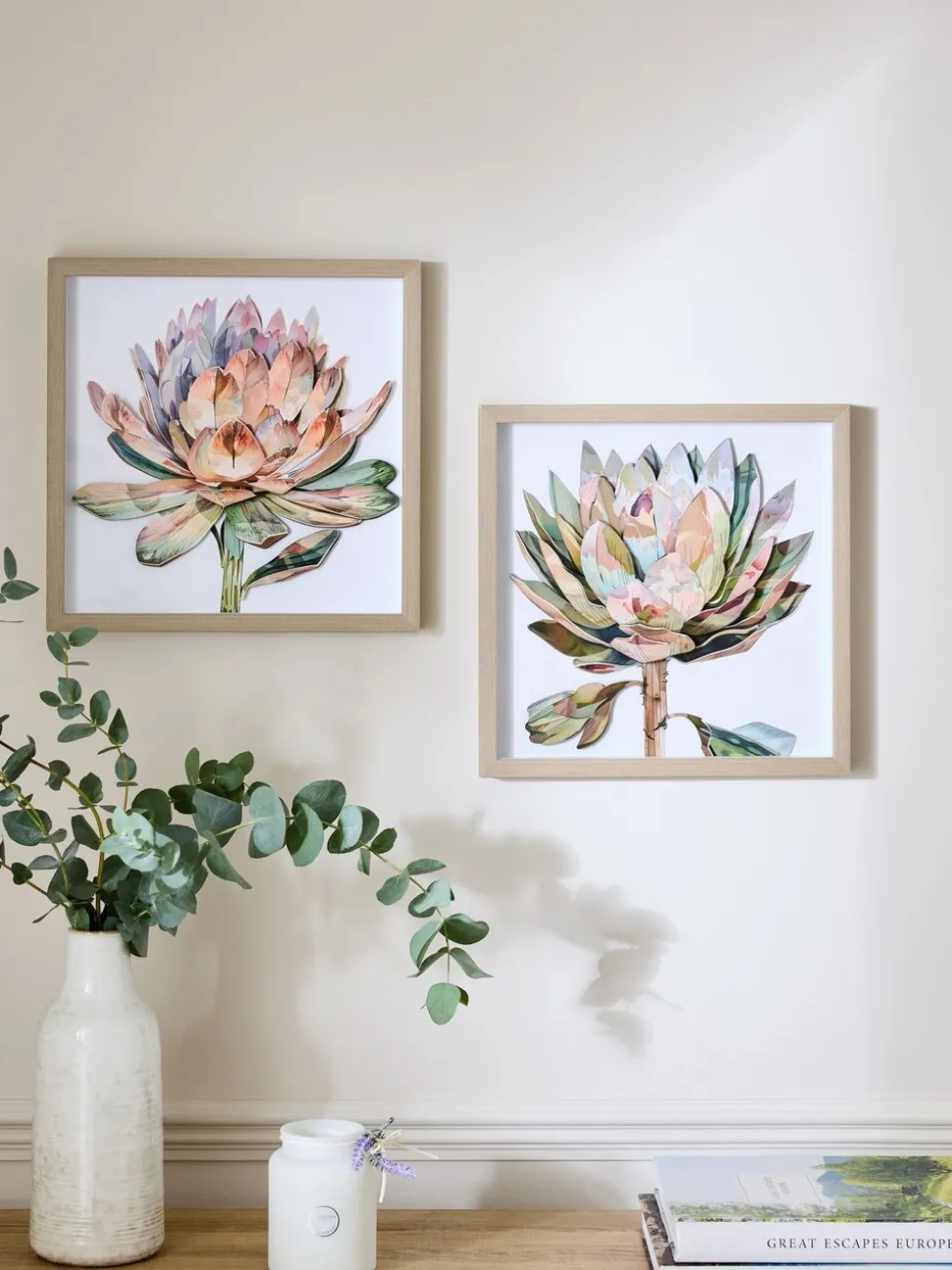 Set van 2 3D bloemenprint Protea wanddecoratie