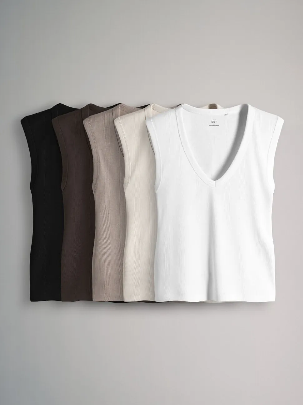 Set van 5 diepe V-hals geribbelde vest