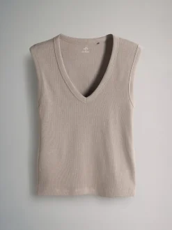 Set van 5 diepe V-hals geribbelde vest