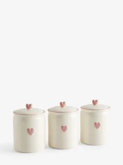 Set van 3 keramische voorraadpotten met hartjes