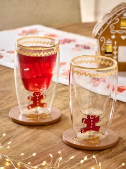 Set van 2 kerstbekerglazen met peperkoekmannetje