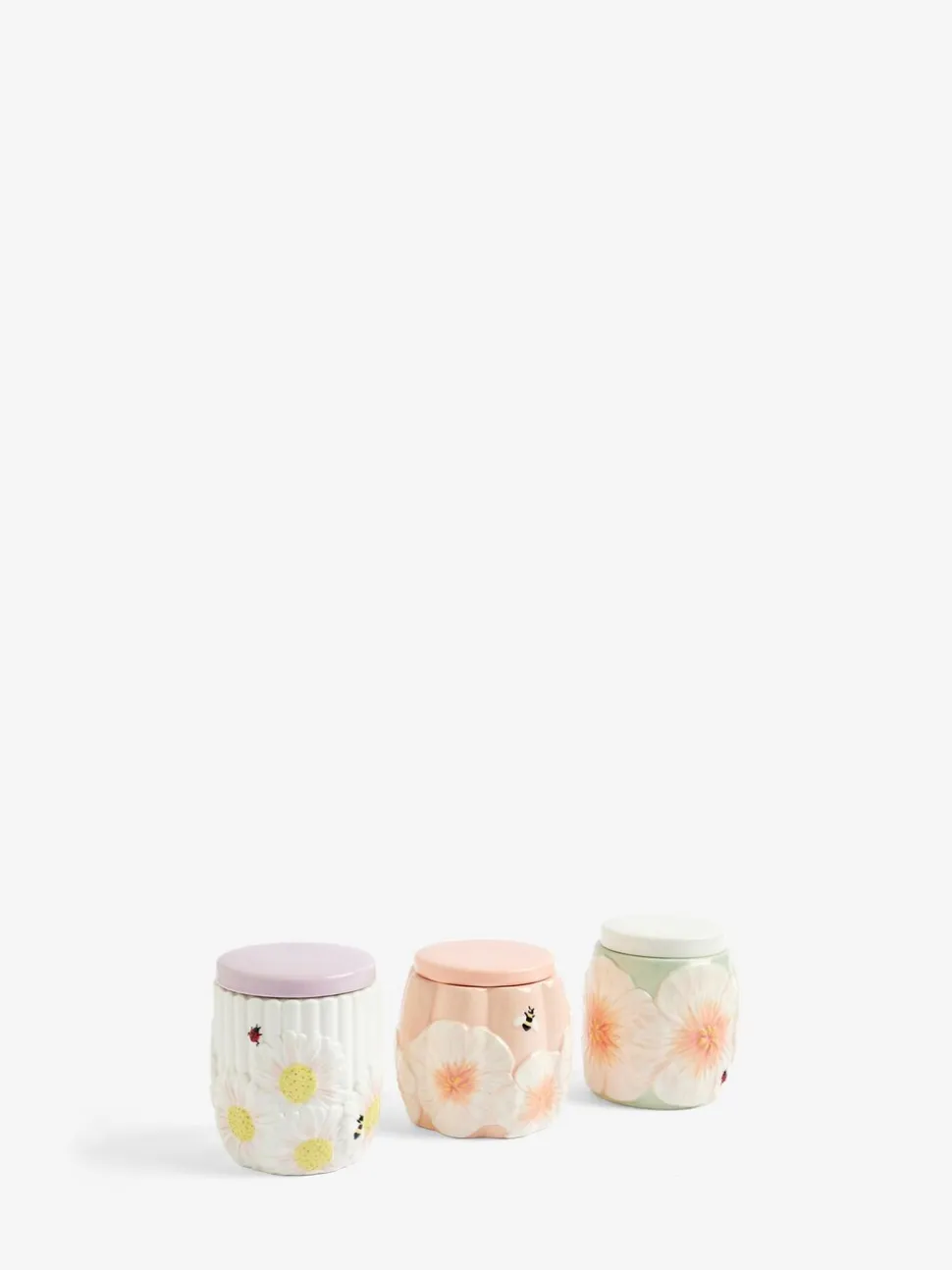 Set van 3 lila voorraadpotten met bloemenmotief