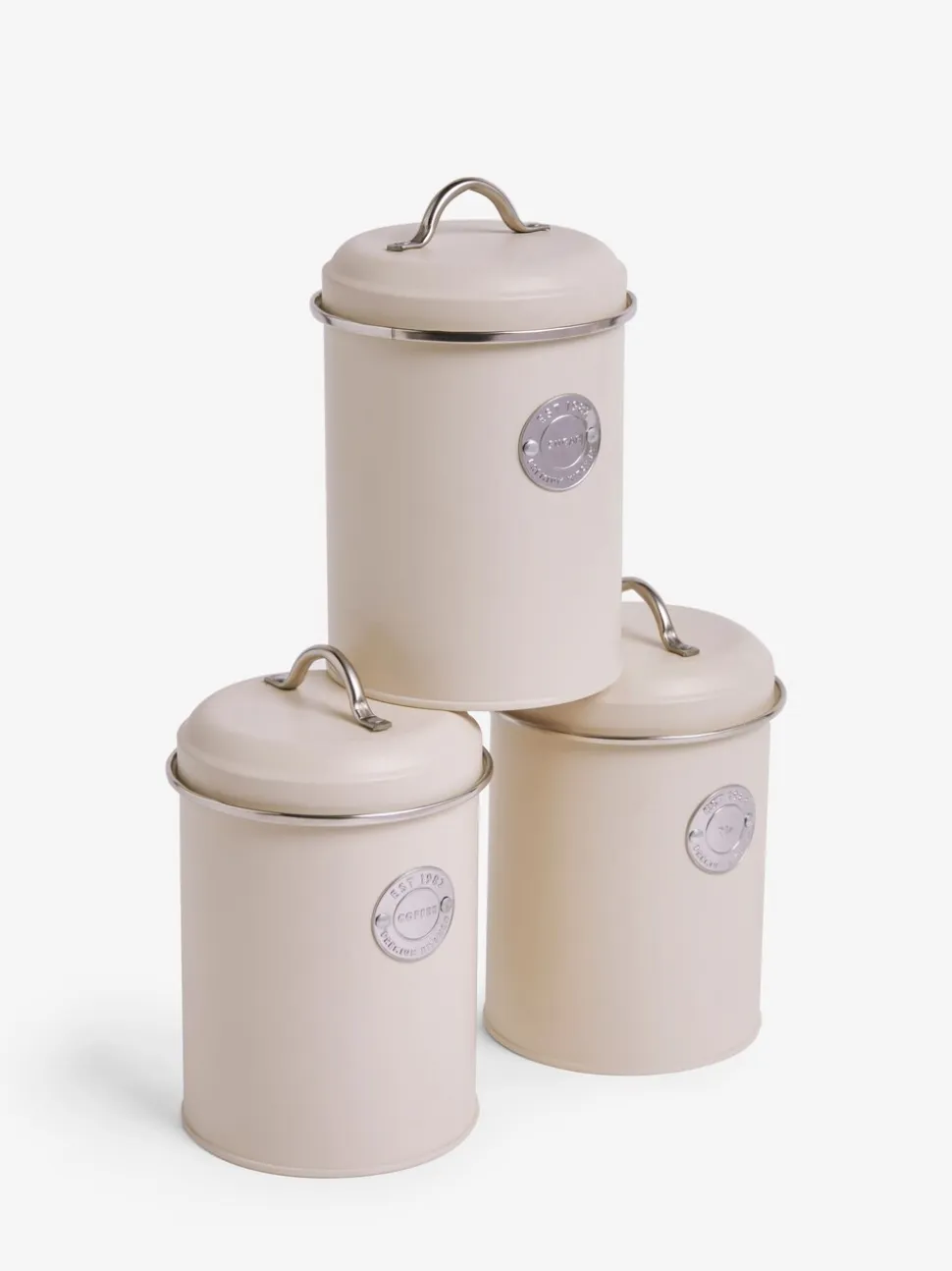 Set van 3 voorraadpotten met badge