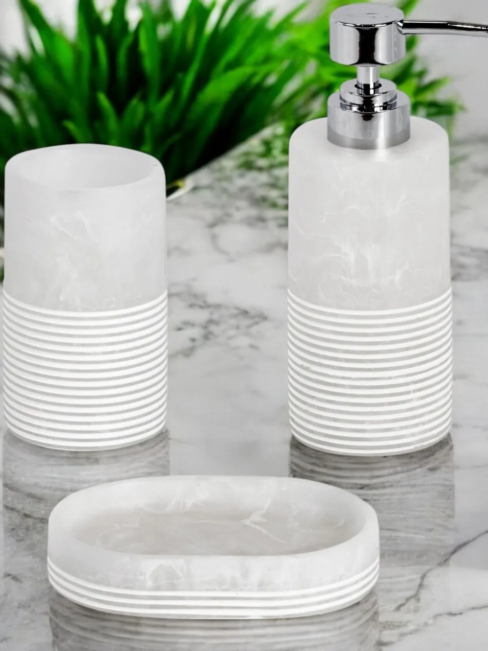 Showerdrape 3 Piece Bianco Striped Bathroom Accessories Set