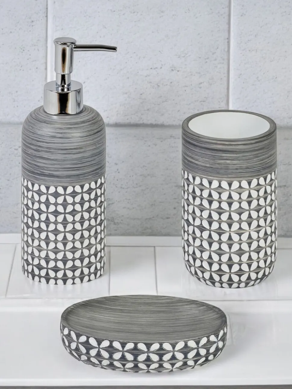 Showerdrape 4 Piece Ravello Geo Floral Bathroom Accessory Set