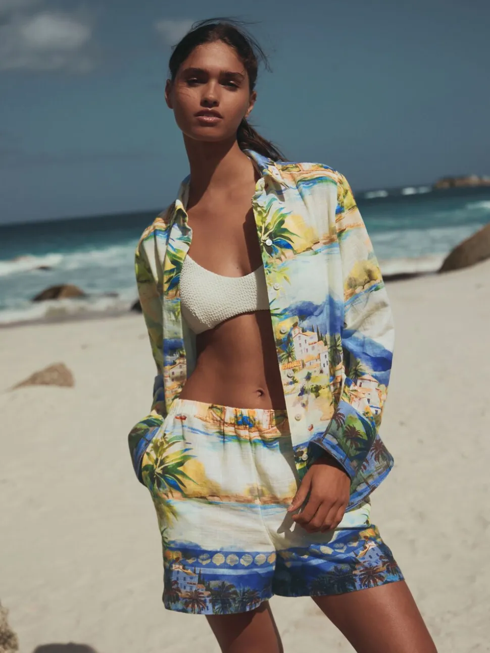 Sierlijke print - Elasticated Waist Shorts with Linen