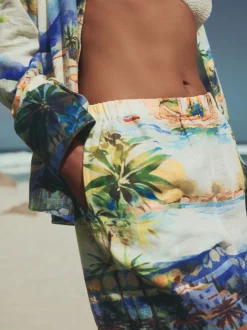 Sierlijke print - Elasticated Waist Shorts with Linen