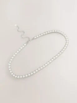 Silver Tone Pearl Bead - Kettingriem