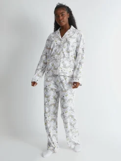 Skinnydip Peanuts x Skinnydip Snoopy Rainbow Print Pyjama Set in Ecru