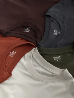 Slate/Green/Ecru/Orange/Brown - Normale Pasvorm - verpakking van 5 regular-fit T-shirts met lange mouwen van 100% katoen