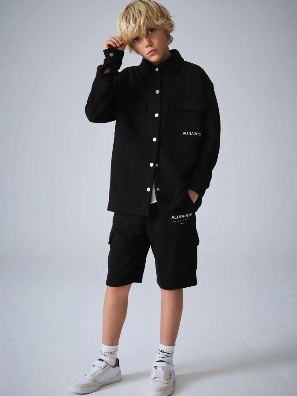 smALLSAINTS Sweat Shacket T-Shirt and Shorts 3 Piece Set
