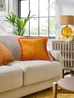 Soft Velour Contrast Fringe Cushion