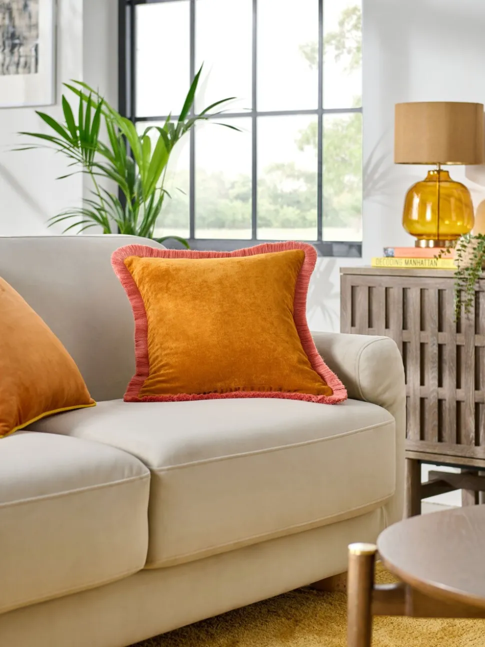 Soft Velour Contrast Fringe Cushion