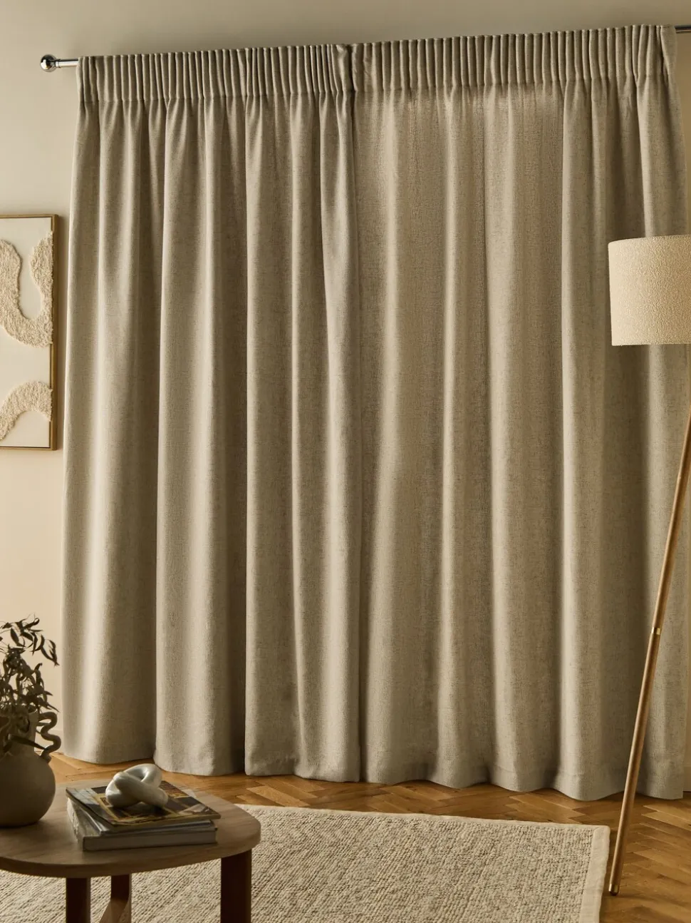 Soft Weave Linen Blend Pencil Pleat Lined Curtains