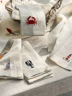 Sophie Allport set van 4 linnen servetten met kustthema borduursel