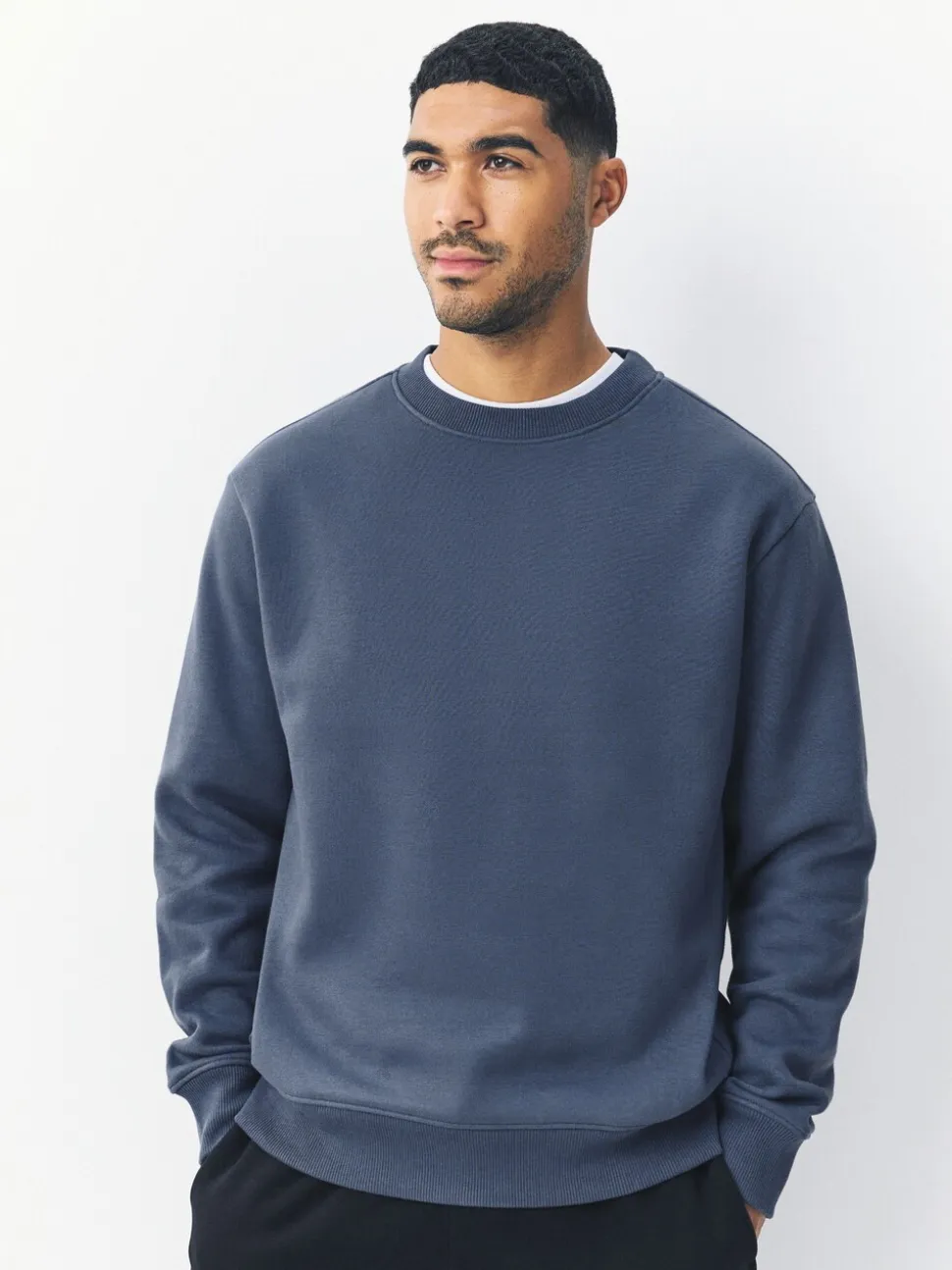 Staalblauw - Normale Pasvorm - Heavyweight Cotton Rich Crew Neck Sweatshirt