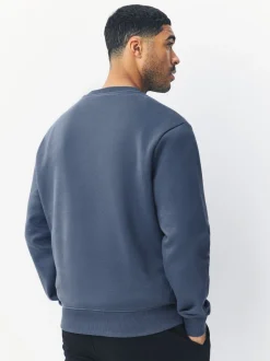 Staalblauw - Normale Pasvorm - Heavyweight Cotton Rich Crew Neck Sweatshirt