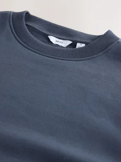 Staalblauw - Normale Pasvorm - Heavyweight Cotton Rich Crew Neck Sweatshirt