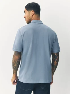 Staalblauw - Normale Pasvorm - Piqué poloshirt met korte mouwen