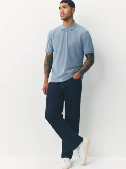 Staalblauw - Normale Pasvorm - Piqué poloshirt met korte mouwen