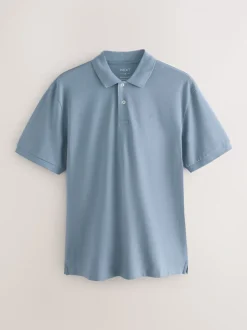 Staalblauw - Normale Pasvorm - Piqué poloshirt met korte mouwen