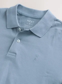 Staalblauw - Normale Pasvorm - Piqué poloshirt met korte mouwen