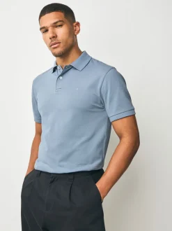 Staalblauw - Slim Fit - Piqué poloshirt met korte mouwen