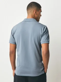 Staalblauw - Slim Fit - Piqué poloshirt met korte mouwen