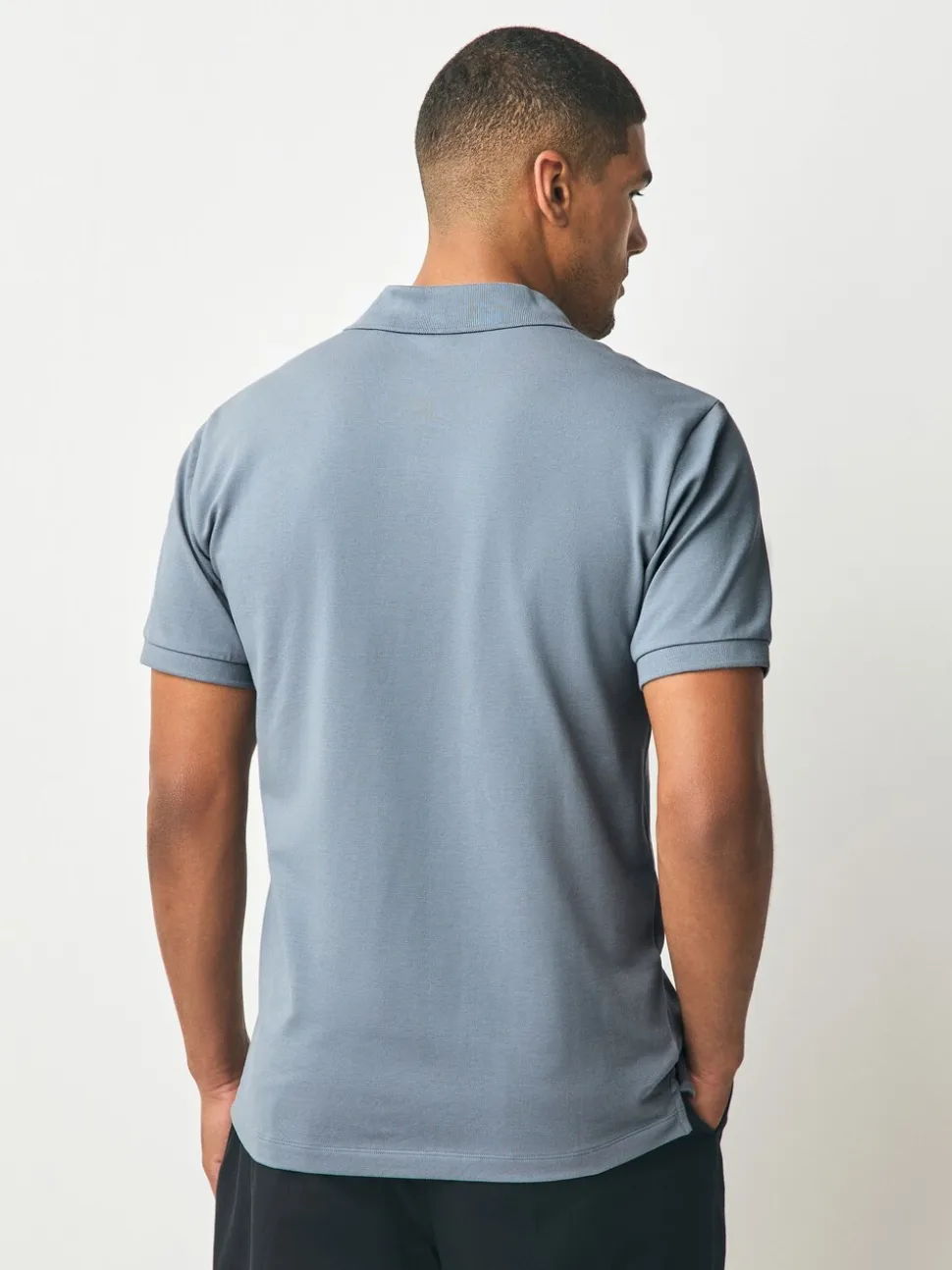 Staalblauw - Slim Fit - Piqué poloshirt met korte mouwen