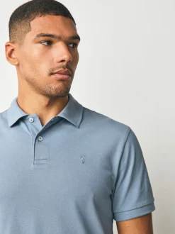 Staalblauw - Slim Fit - Piqué poloshirt met korte mouwen