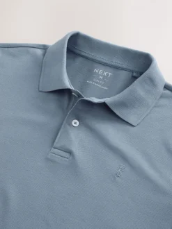 Staalblauw - Slim Fit - Piqué poloshirt met korte mouwen