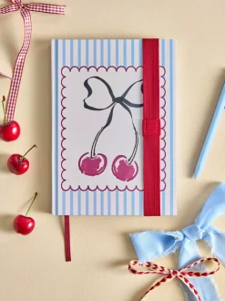 Stripe Cherry Bow A5 Lined Notebook