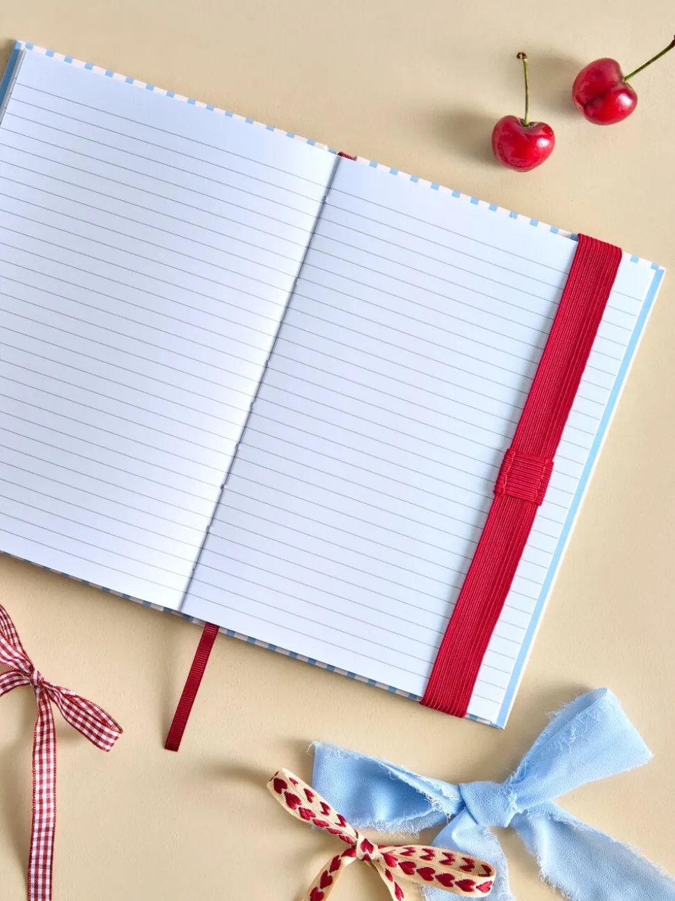 Stripe Cherry Bow A5 Lined Notebook