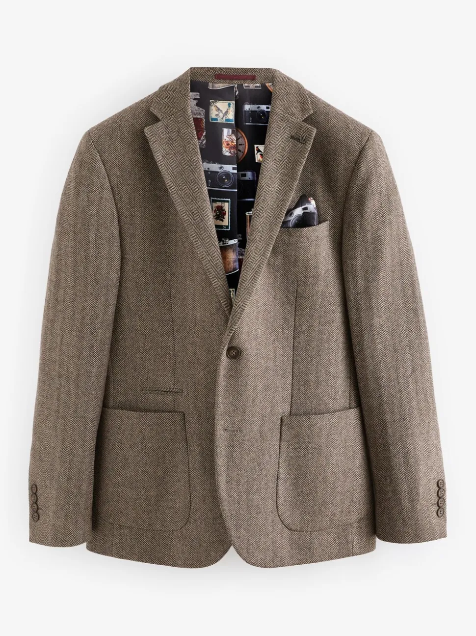 Taupe - Normale Pasvorm - Blazer met visgraatmotief en hoog wolgehalte