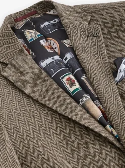 Taupe - Normale Pasvorm - Blazer met visgraatmotief en hoog wolgehalte