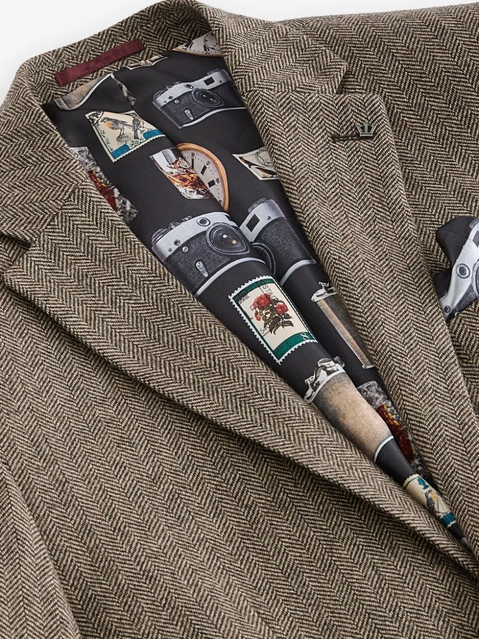Taupe - Normale Pasvorm - Blazer met visgraatmotief en hoog wolgehalte