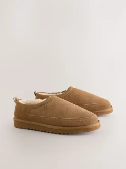 Taupe - Signature Suede Faux Fur Lined Slippers