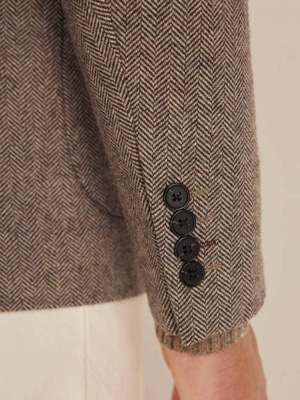 Taupe - Slim Fit - Blazer met visgraatmotief en hoog wolgehalte