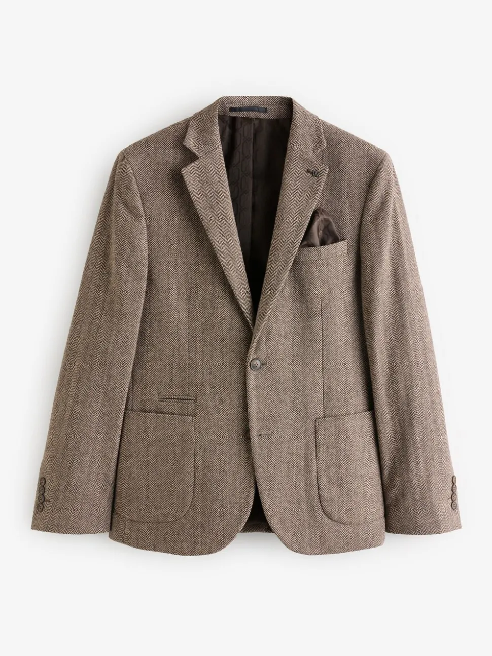 Taupe - Slim Fit - Blazer met visgraatmotief en hoog wolgehalte