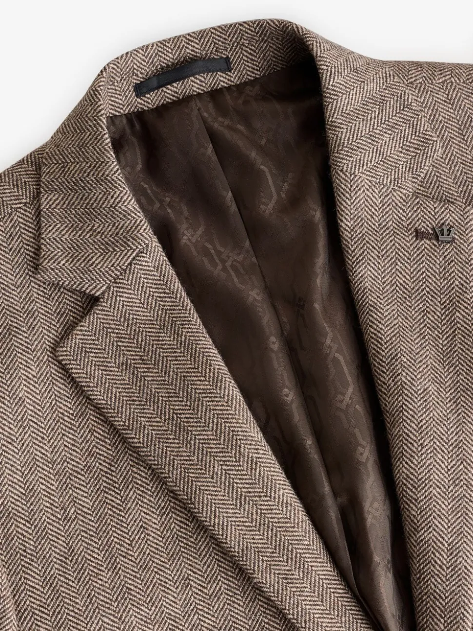 Taupe - Slim Fit - Blazer met visgraatmotief en hoog wolgehalte